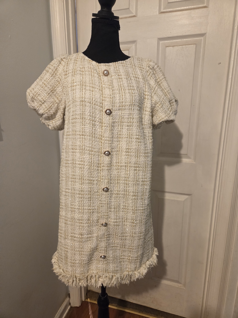 Aura Cream Tweed Mini Dress with Button Front